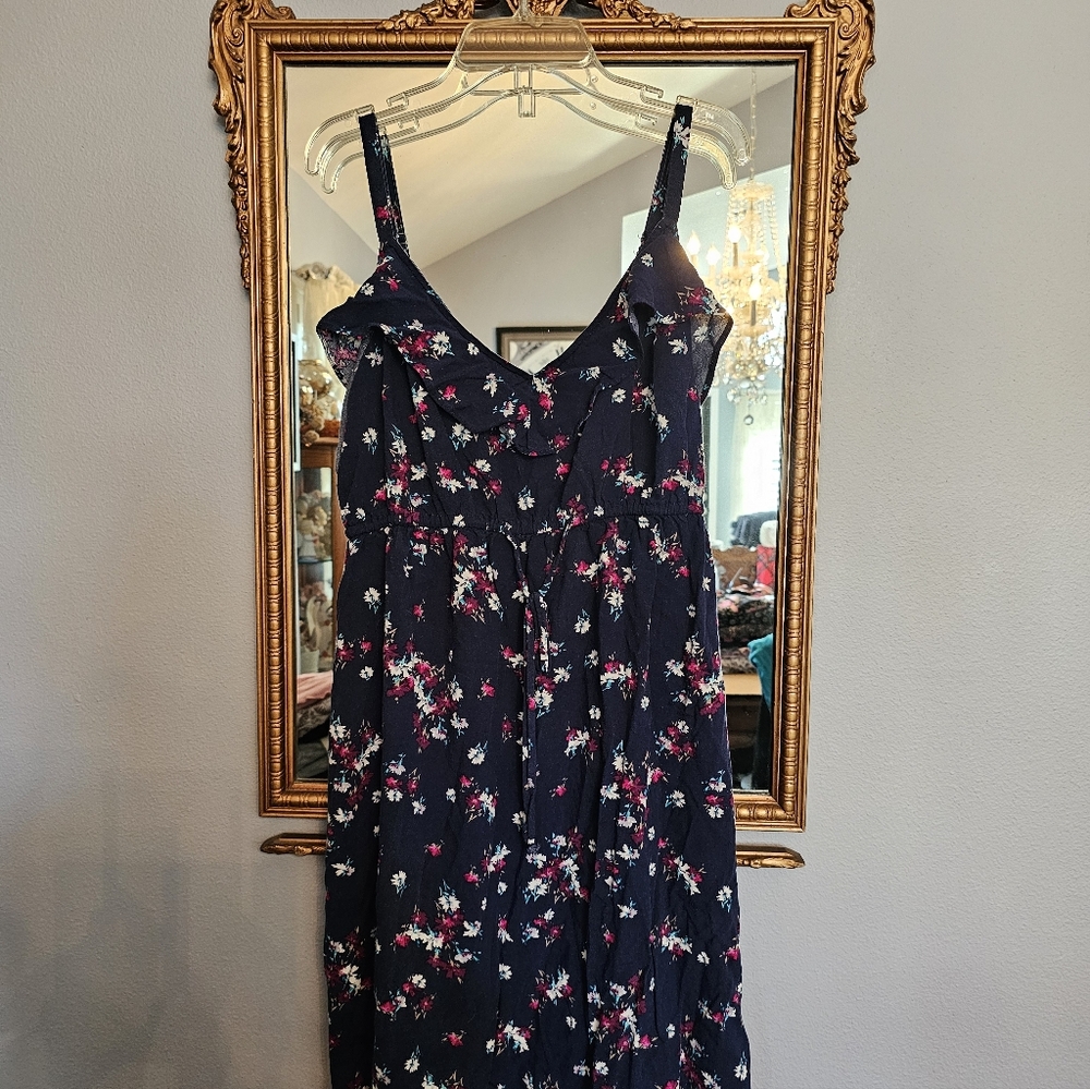 Floral Sleeveless Dress - Black with Pink and White Accents
